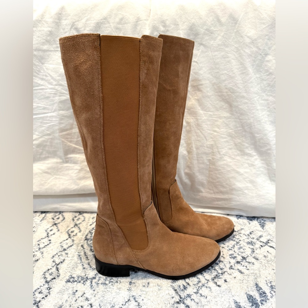 H By Halston Naomi Brown Suede Leather Knee Heigh Tall Shaft Boots Size 8.5M